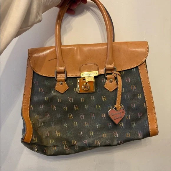 Dooney & Bourke Brown Trim Multicolor Logo Satchel - Picture 1 of 7